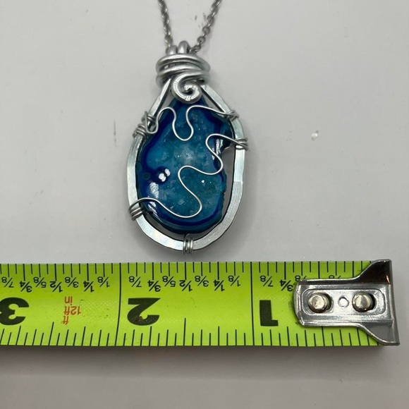 Wire Wrapped Blue Crystal Necklace - Picture 2 of 4